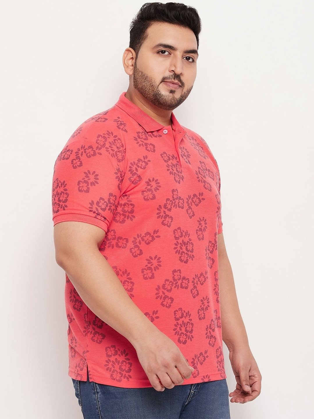 

GET GOLF Men Plus Size Graphic Printed Polo Collar Cotton T-shirt, Coral