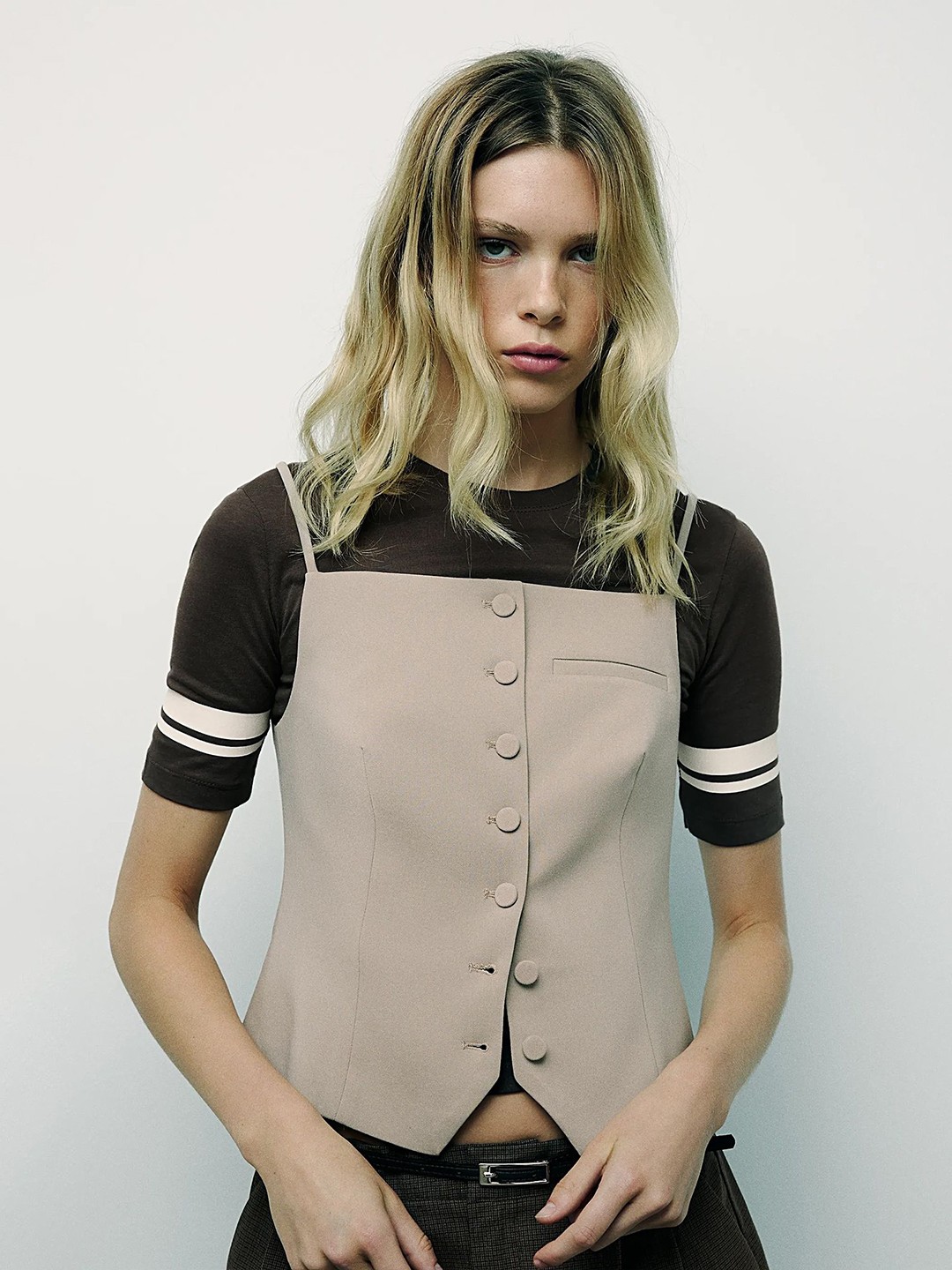 

LULU & SKY Women Button-up Waistcoat Top, Beige