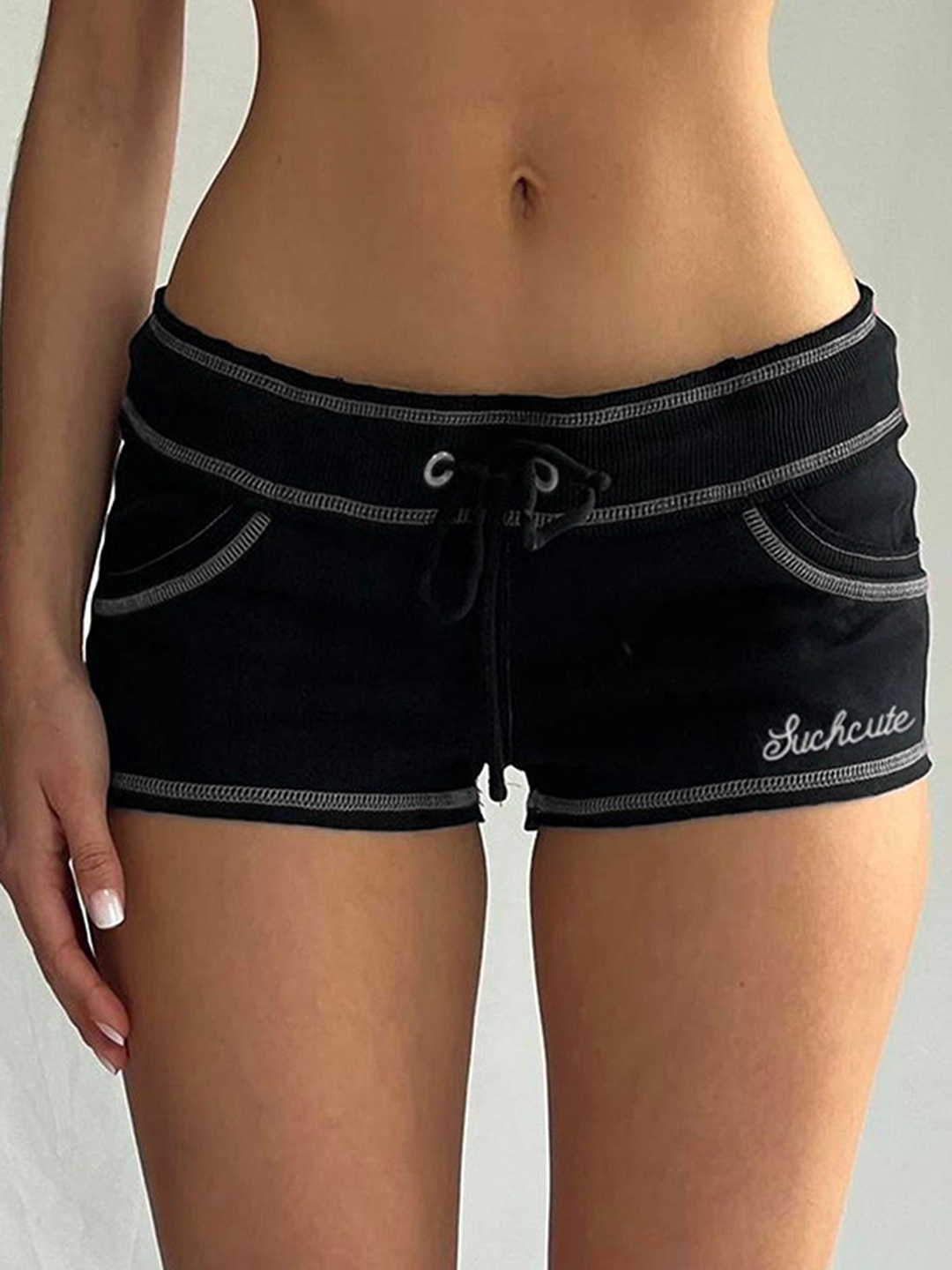 

LULU & SKY Women Slim Fit Low-Rise Denim Shorts, Black