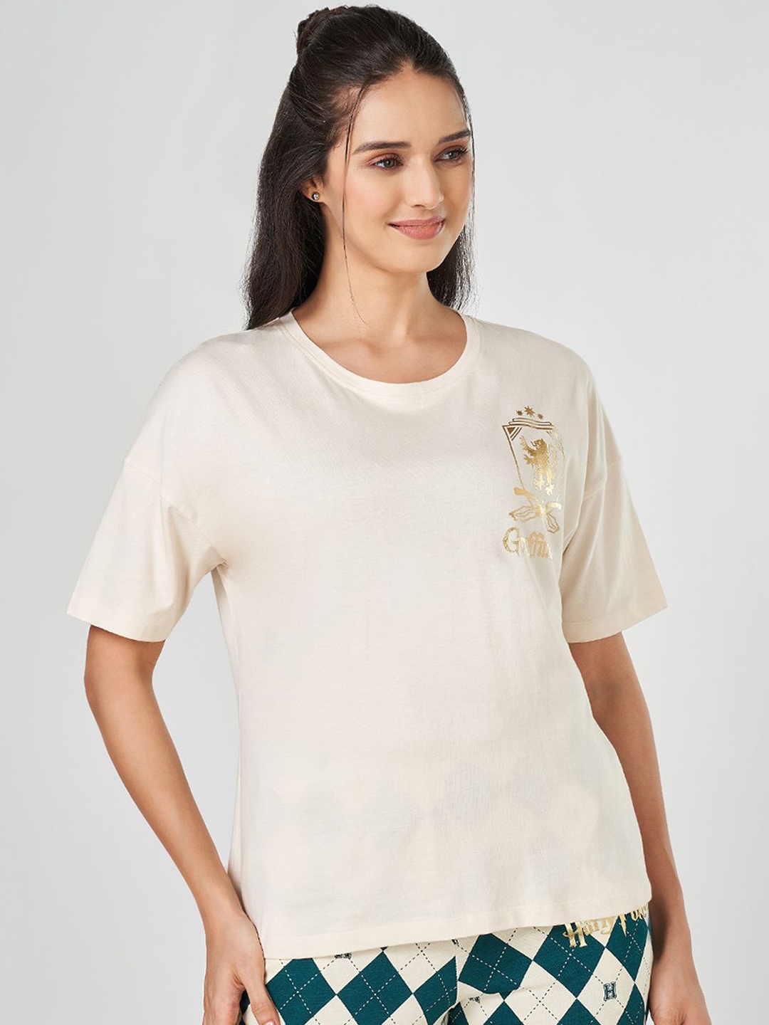 

Dreamz by Pantaloons Women Cotton Lounge Tshirts, Cream