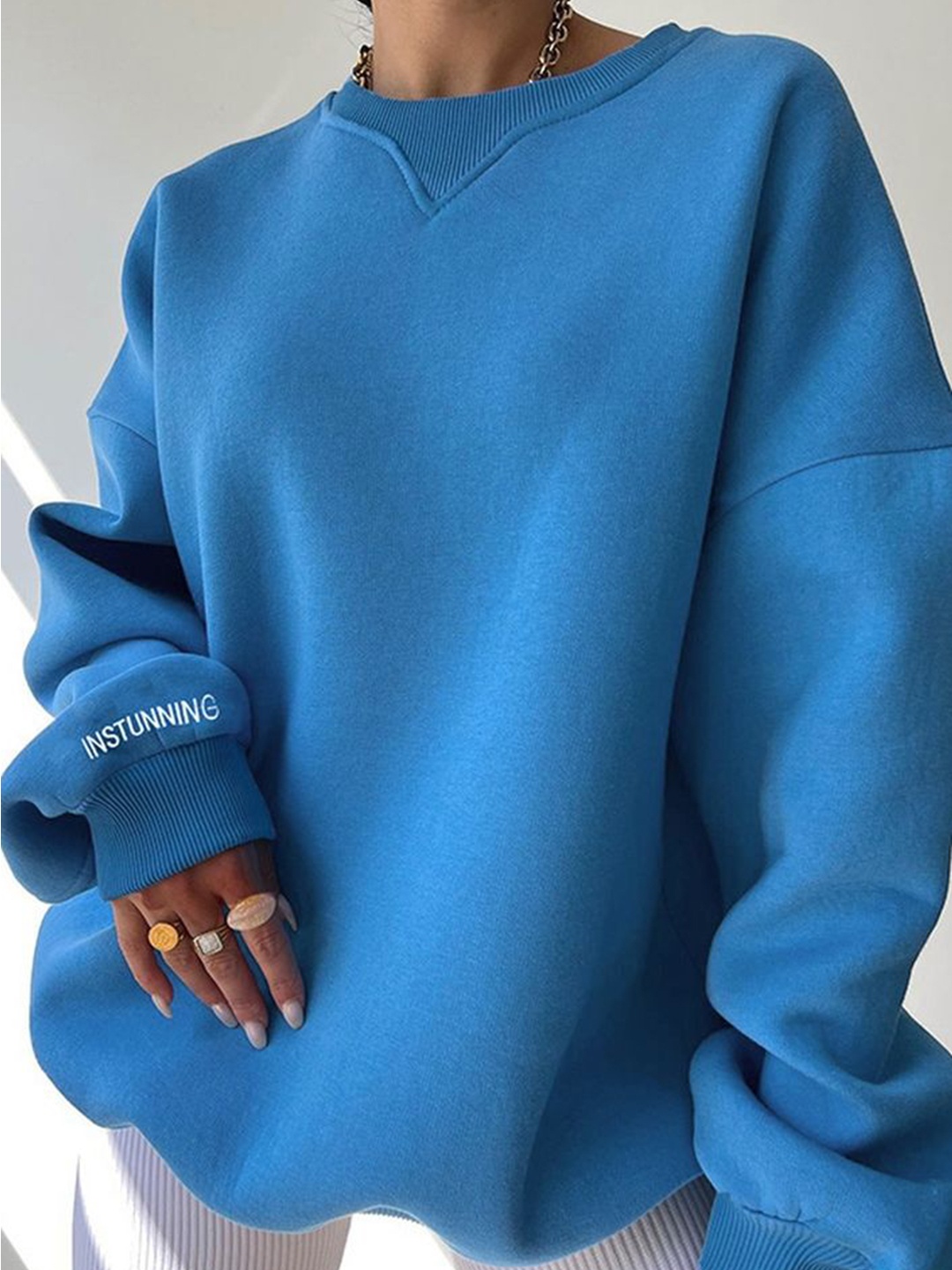 

LULU & SKY Women Printed Round Neck Long Sleeves Pullover Sweaters, Blue