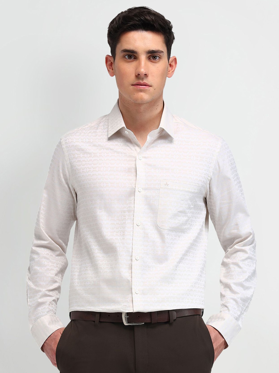 

Arrow Men Manhattan Spread Collar Micro Ditsy Printed Cotton Slim Fit Formal Shirt, Beige