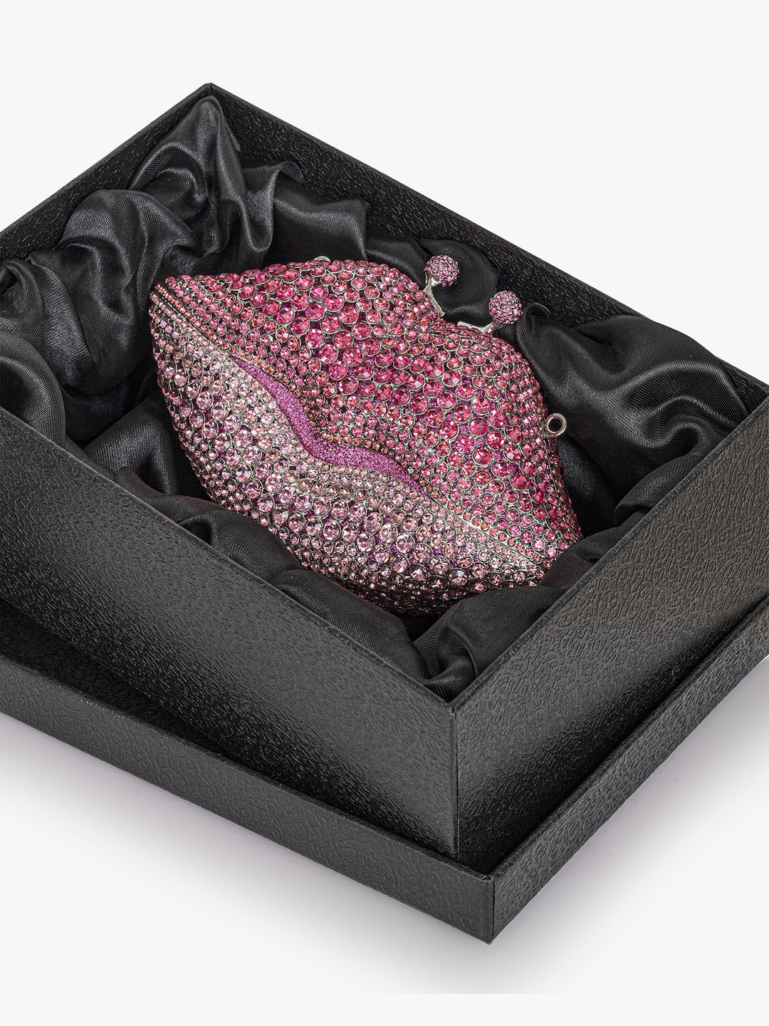 

Kazo Embellished Rhinestone Studded Lips Box Clutch, Pink
