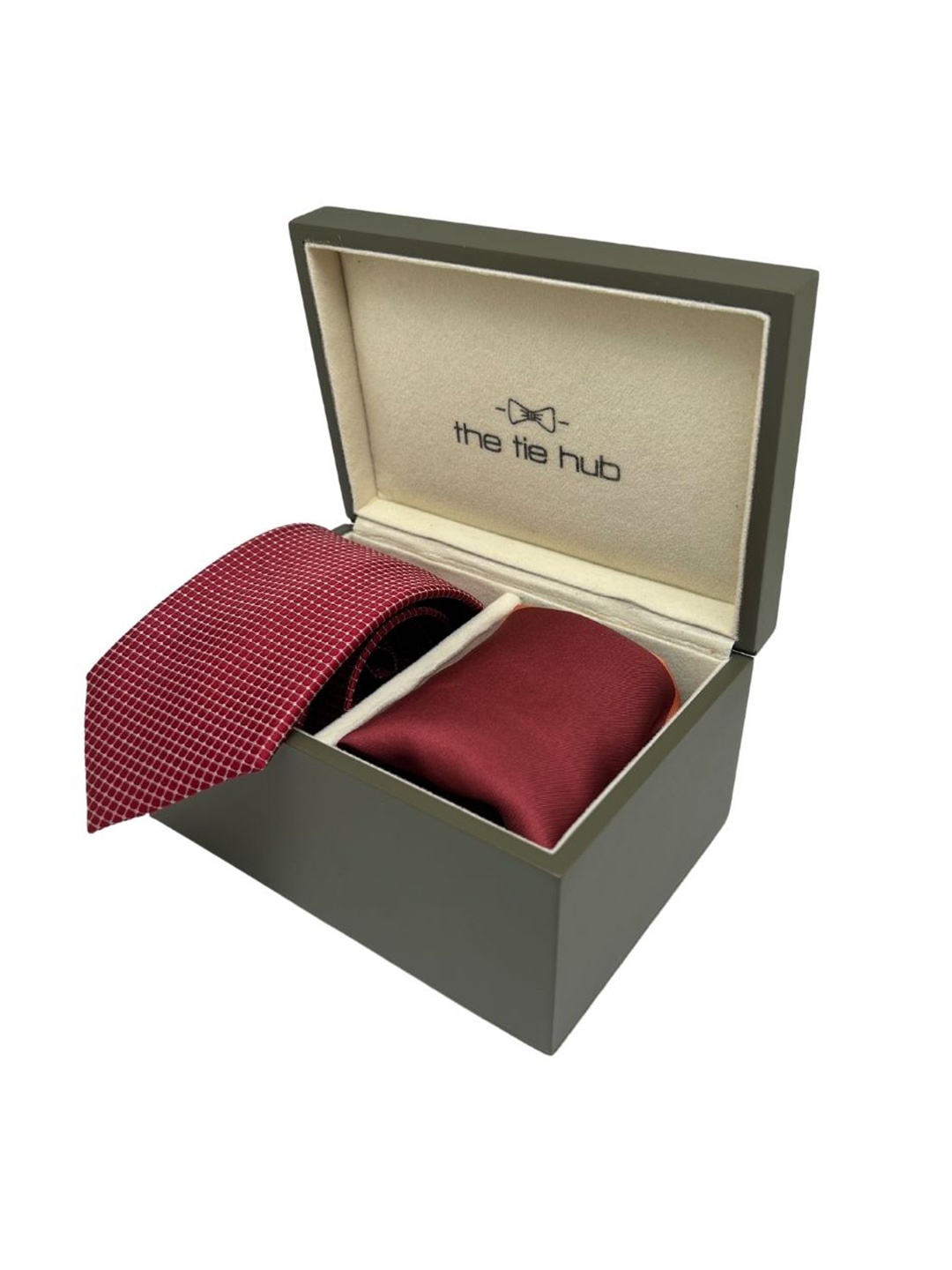 

The Tie Hub Men Tie, Cufflinks, Pocket Square Accessory Gift, Red
