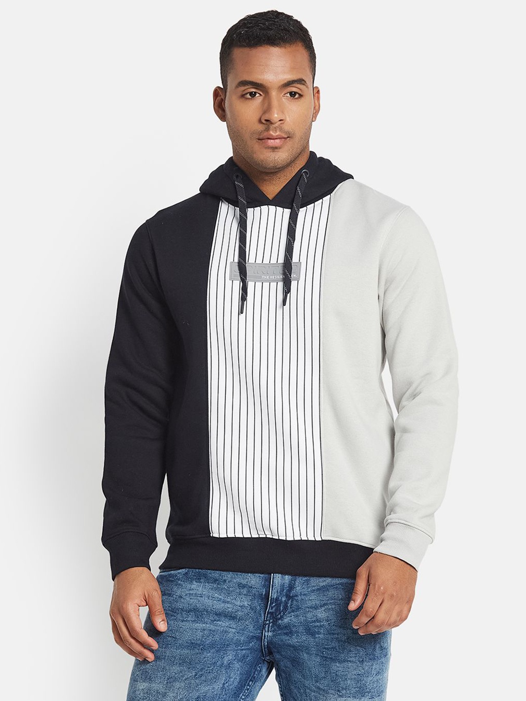 

Octave AW24 Men Colourblocked Long Sleeves Hooded Sweatshirt, Navy blue