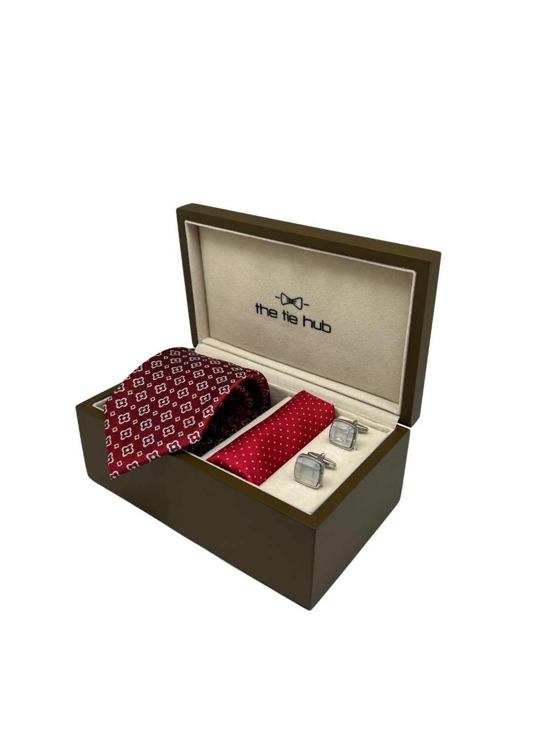 

The Tie Hub Men Tie, Cufflinks, Pocket Square Accessory Gift Set, Red