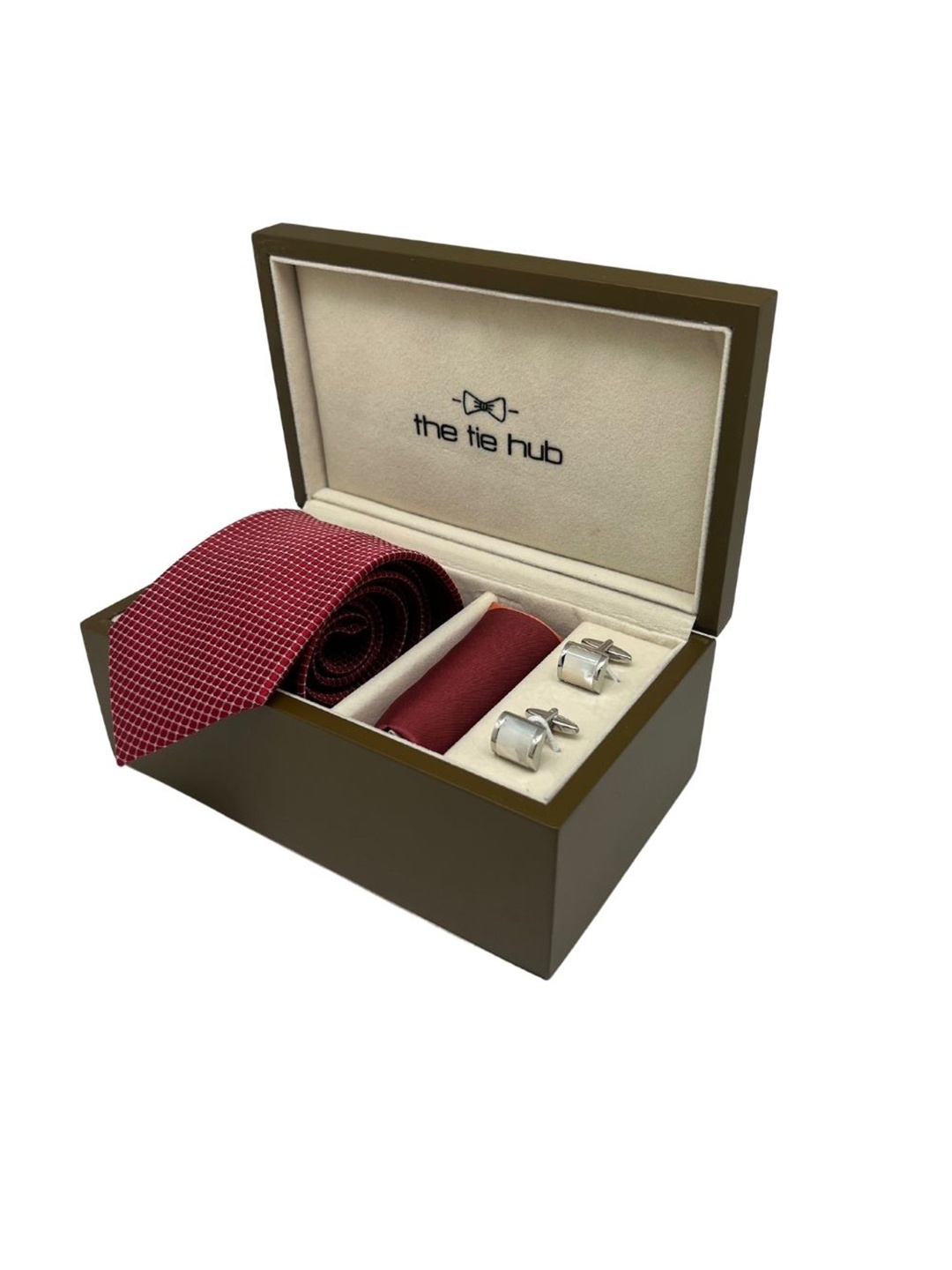 

The Tie Hub Men Tie, Cufflinks, Pocket Square Accessory Gift Set, Red