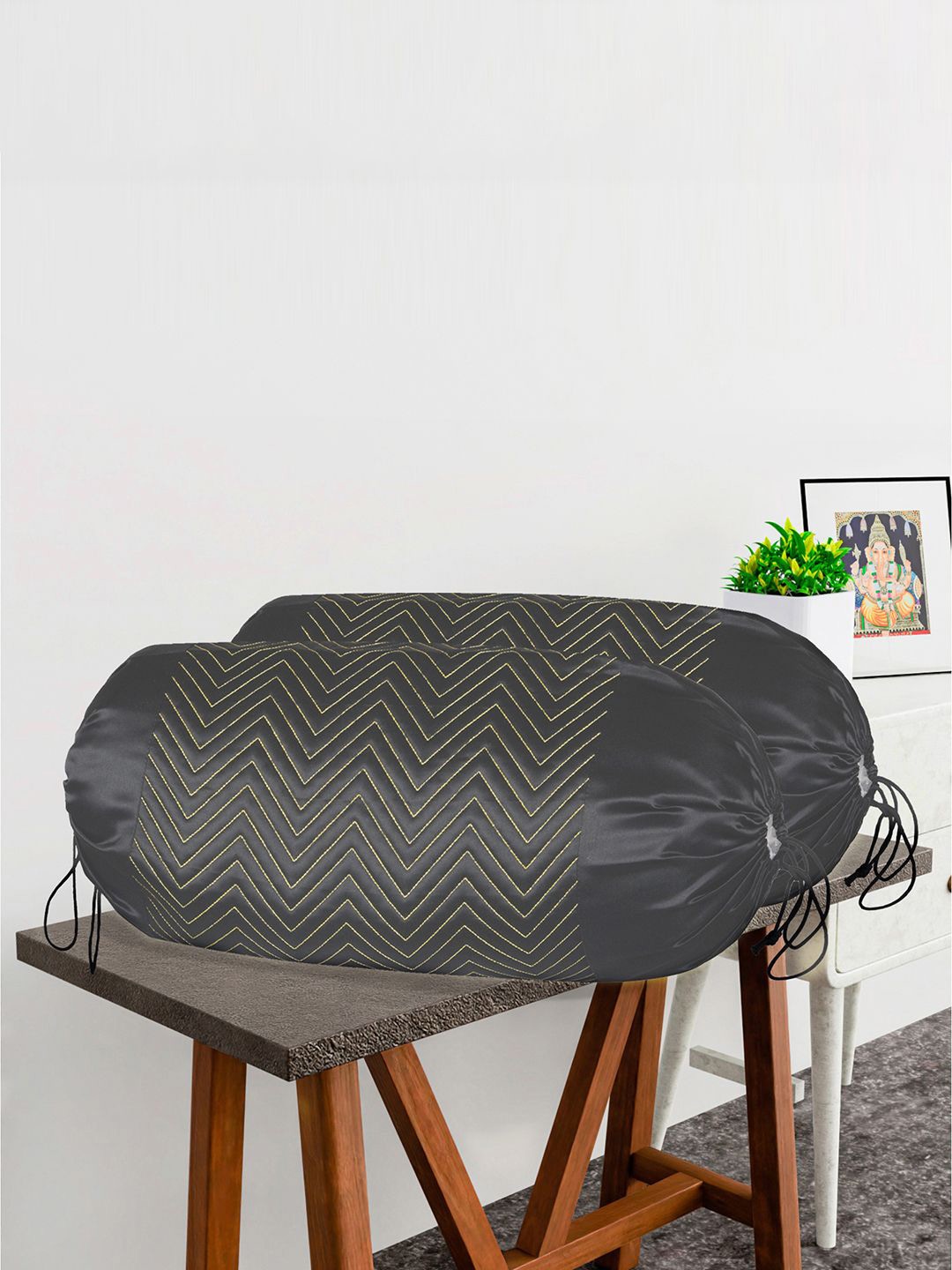 

Kuber Industries 6Pcs Grey Zig Zag Woven Design Bolster Covers
