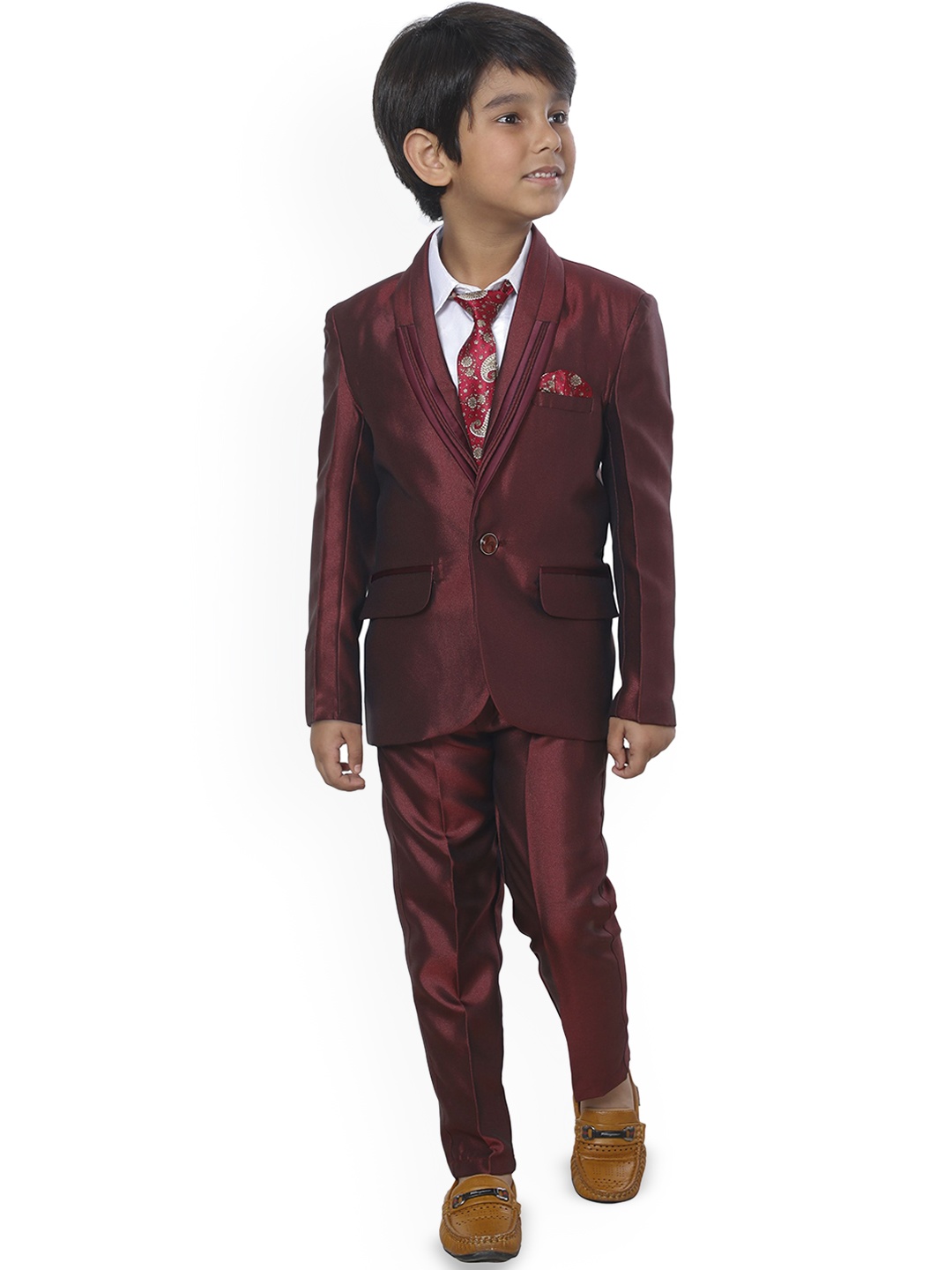 

BAESD Boys 4 Piece Solid Single-Breasted Party Suit, Maroon