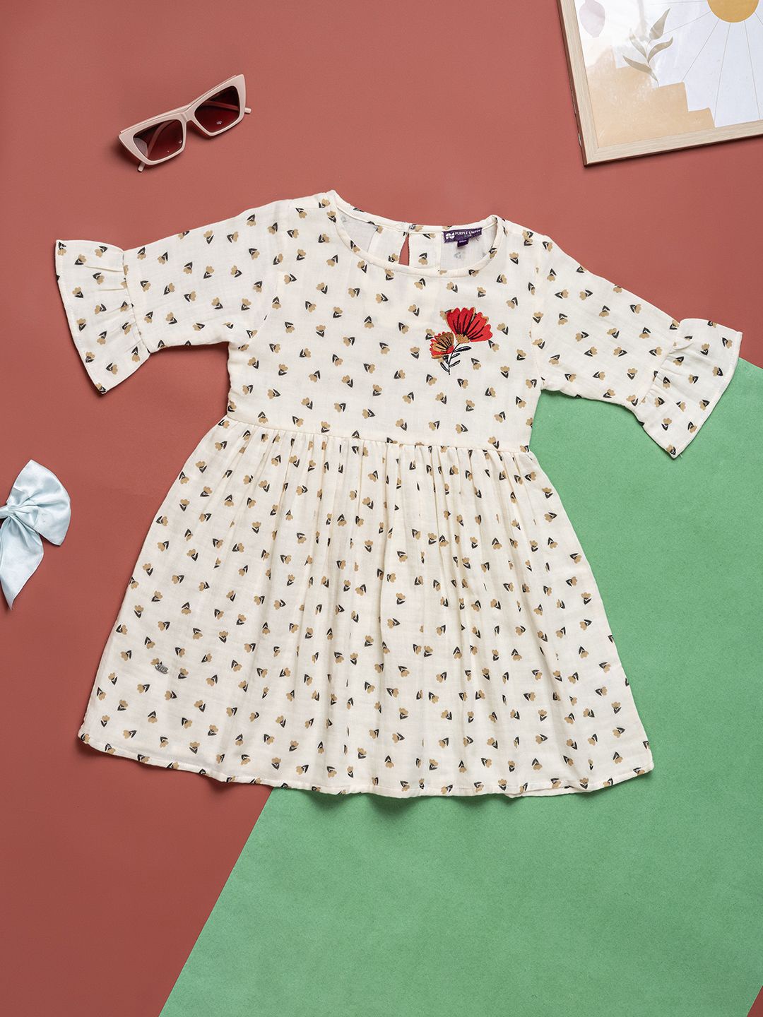 

Purple United Kids Print Fit & Flare Dress, Off white