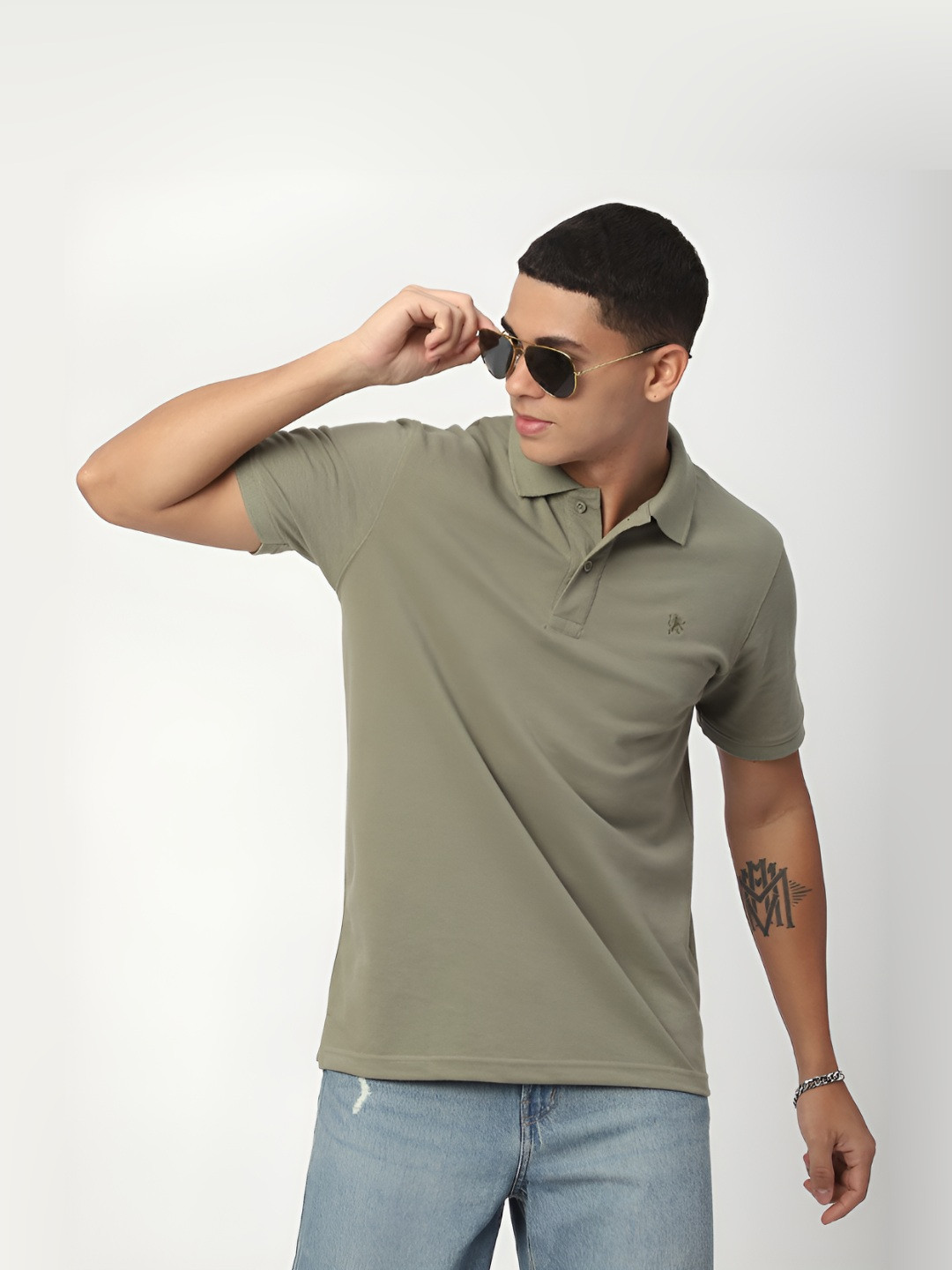 

R&B Men Polo Collar Extended Sleeves Pockets T-shirt, Green