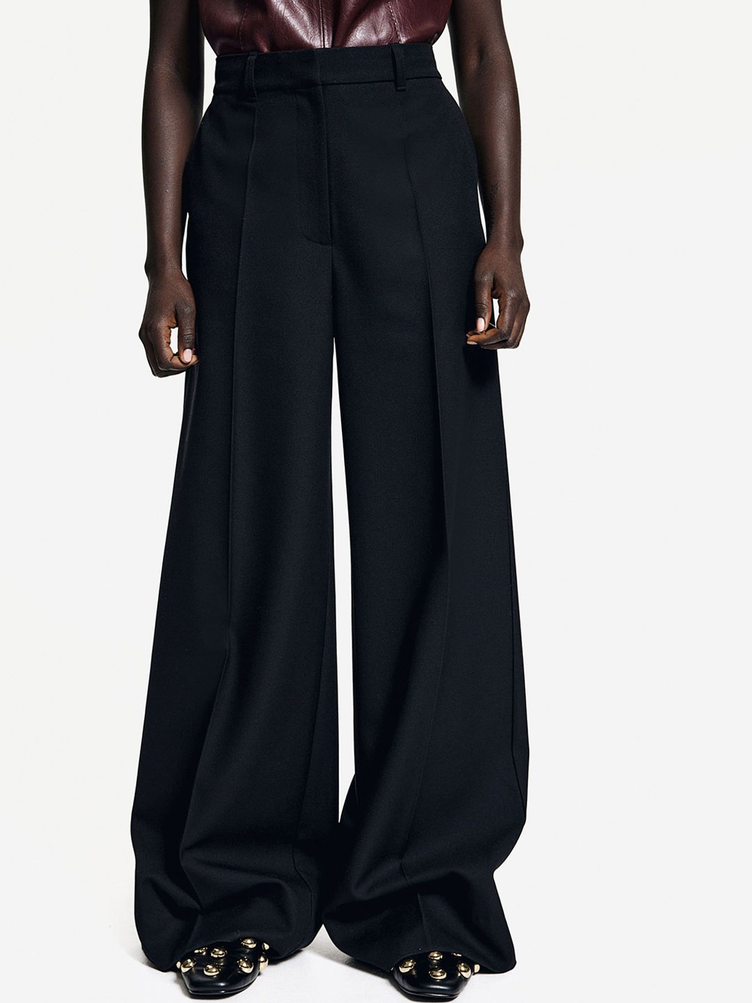 

H&M Tailored Crease-Leg Trousers, Black