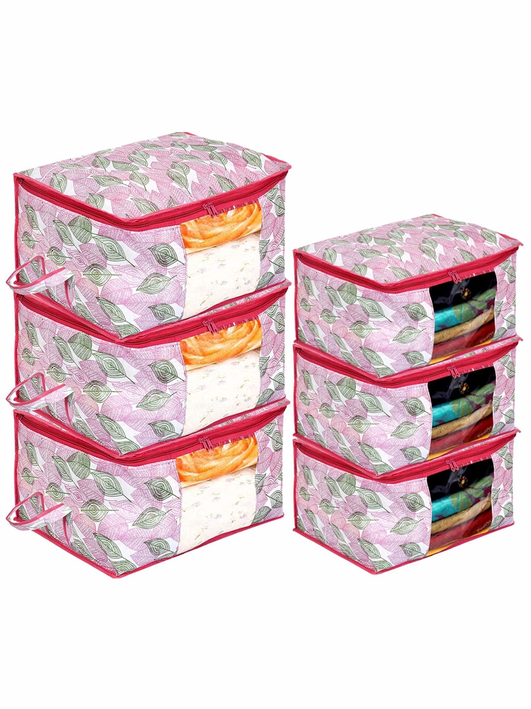

Kuber Industries Pink & Green 3 Pieces Floral Printed Saree Cover Organisers