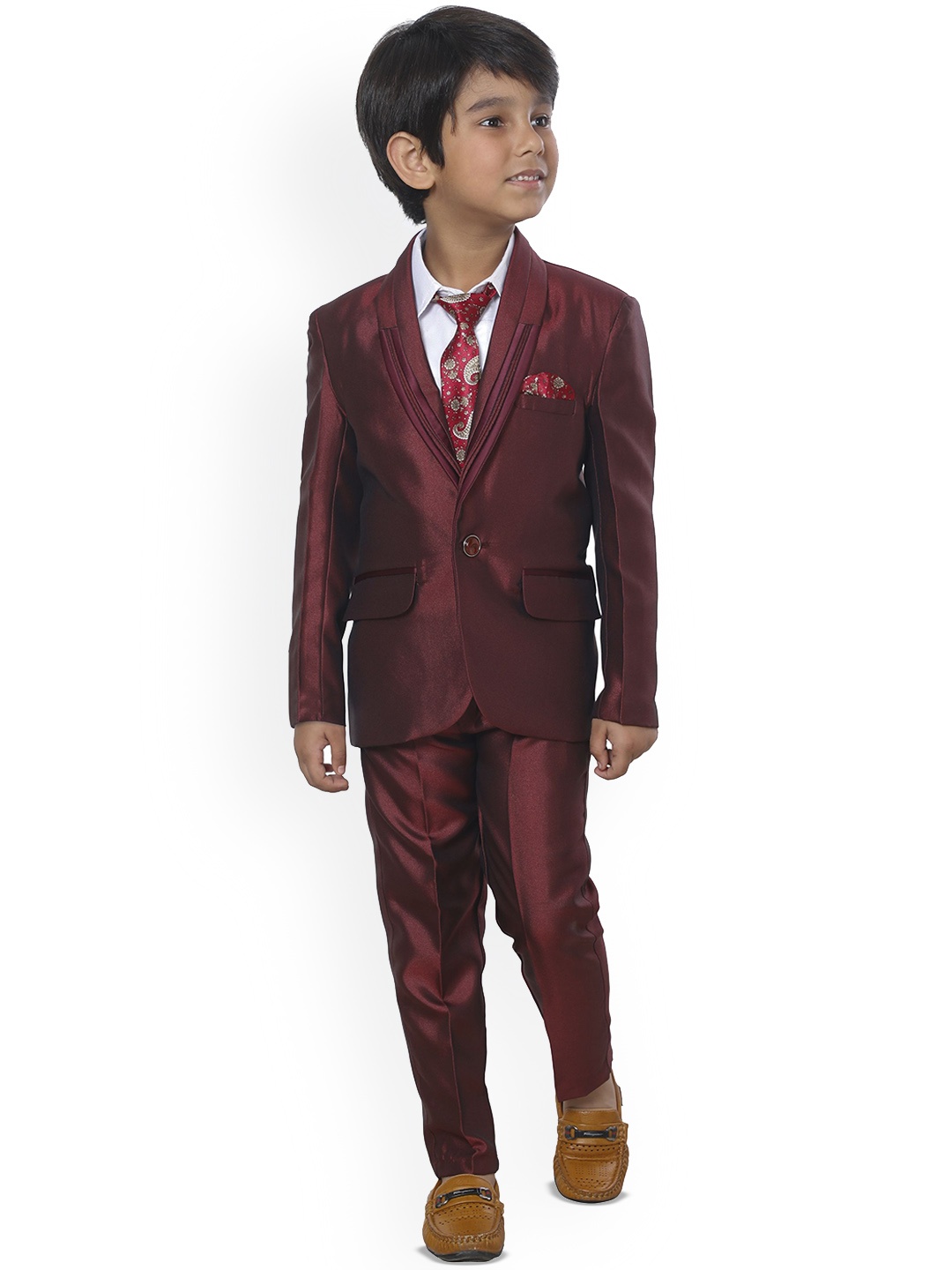 

BAESD Boys 4 Piece Single-Breasted Suits, Maroon