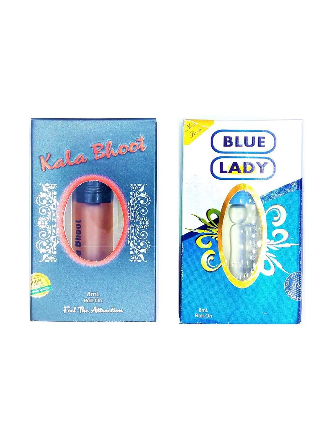 

RAVIOUR LIFESTYLE Set Of 2 Blue Lady & Kala Bhoot Alcohol-Free Roll on Attar- 8 ml Each, Transparent
