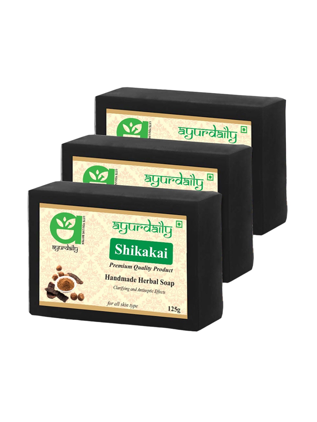 

Ayurdaily Set Of 3 Natural Shikakai Herbal Soap - 125 g Each, White