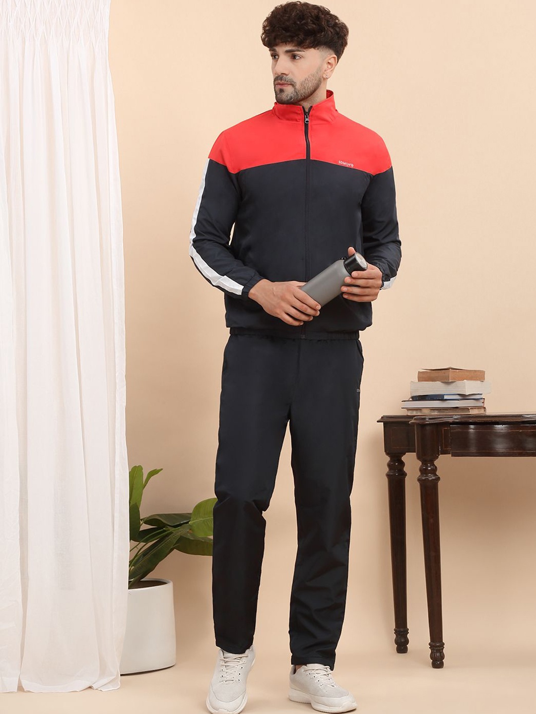 

Sweet Dreams Men Mock Collar Long Sleeves Colour-Blocked Tracksuits, Navy blue