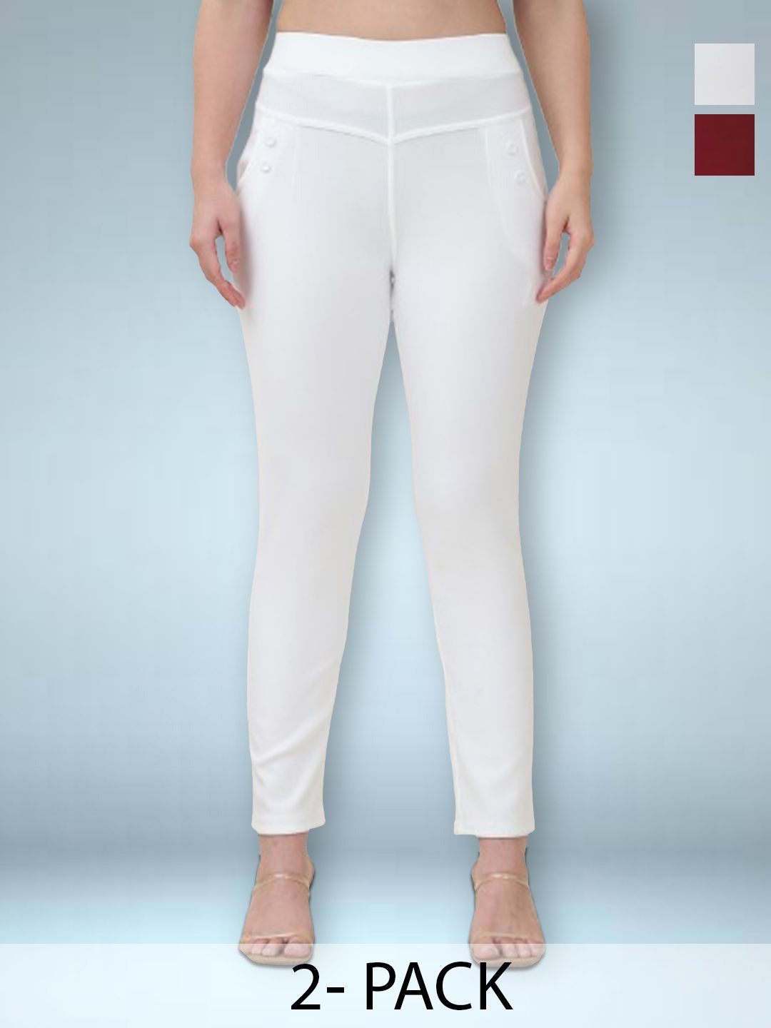 

Jinfo Women Pack of 2 Skinny Fit Jeggings, White