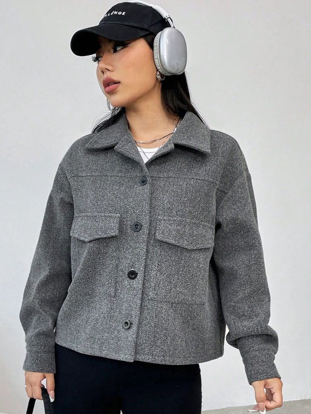 

LULU & SKY Women Spread Collar Solid Casual Tailored Jacket, Grey