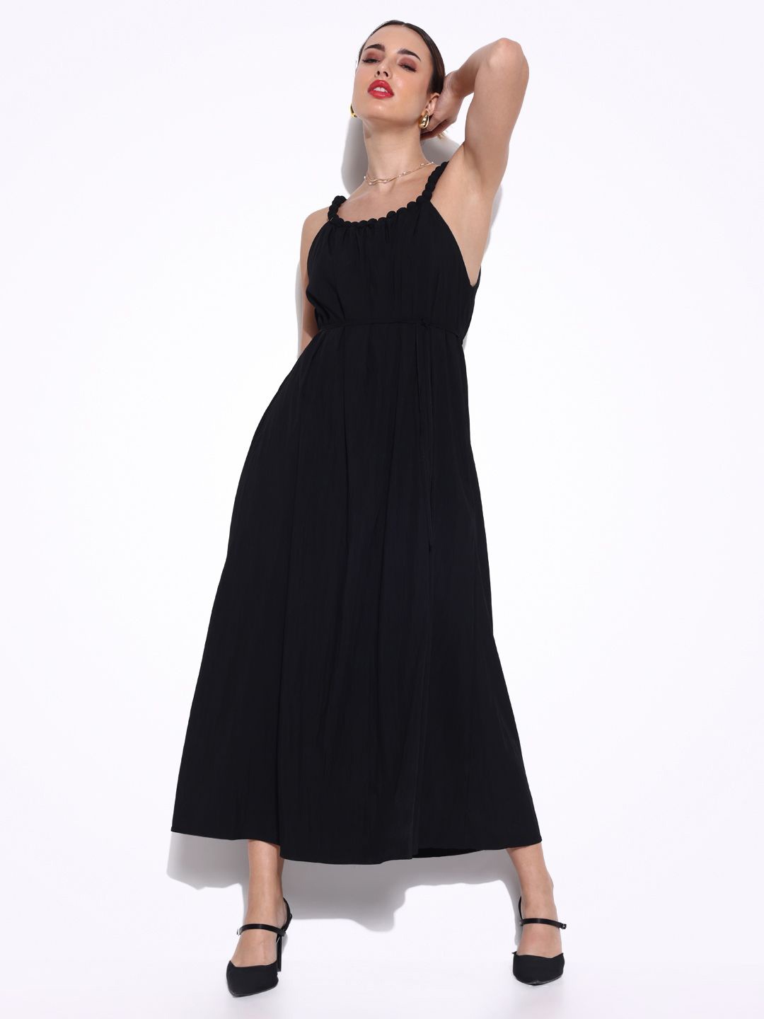 

SHOWOFF Women Cotton Shoulder Straps Sleeveless Maxi Dress, Black