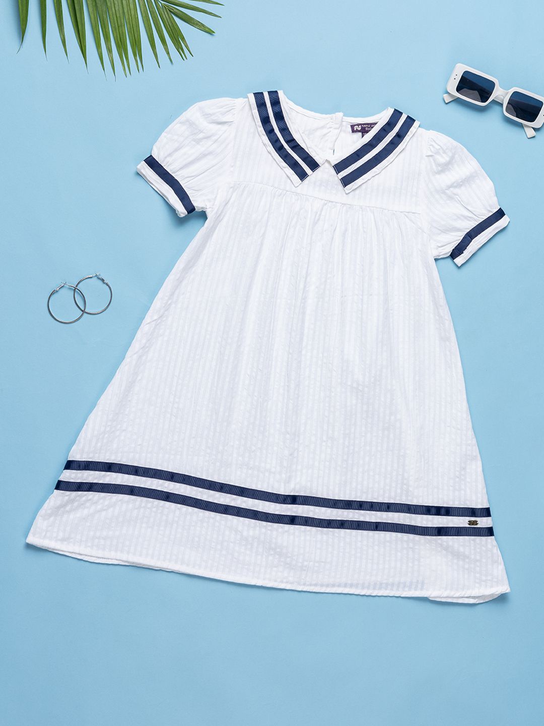 

Purple United Kids Girls Cotton Peter Pan Collar A-Line Dress, White