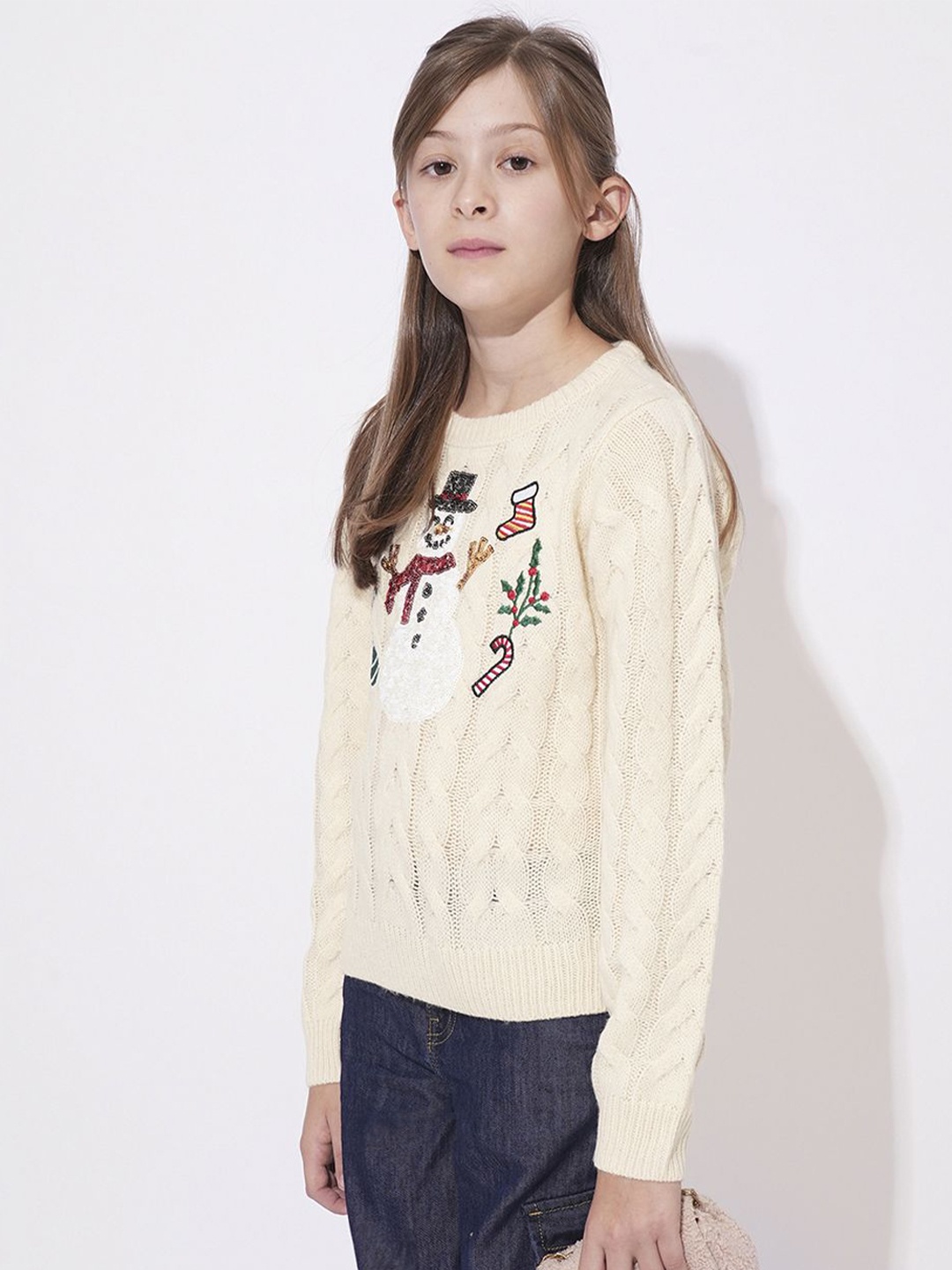 

Vero Moda Girls Embroidered Long Sleeves Pullover Sweaters, Beige