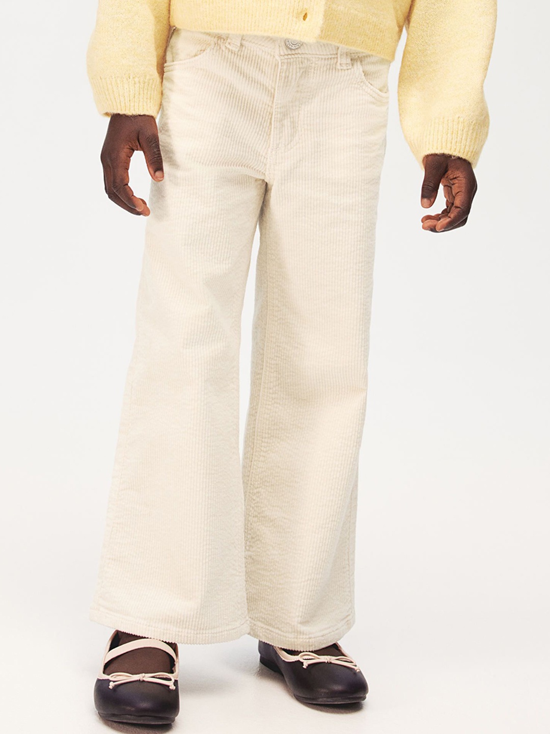 

H&M Girls Wide Corduroy Trousers, Beige