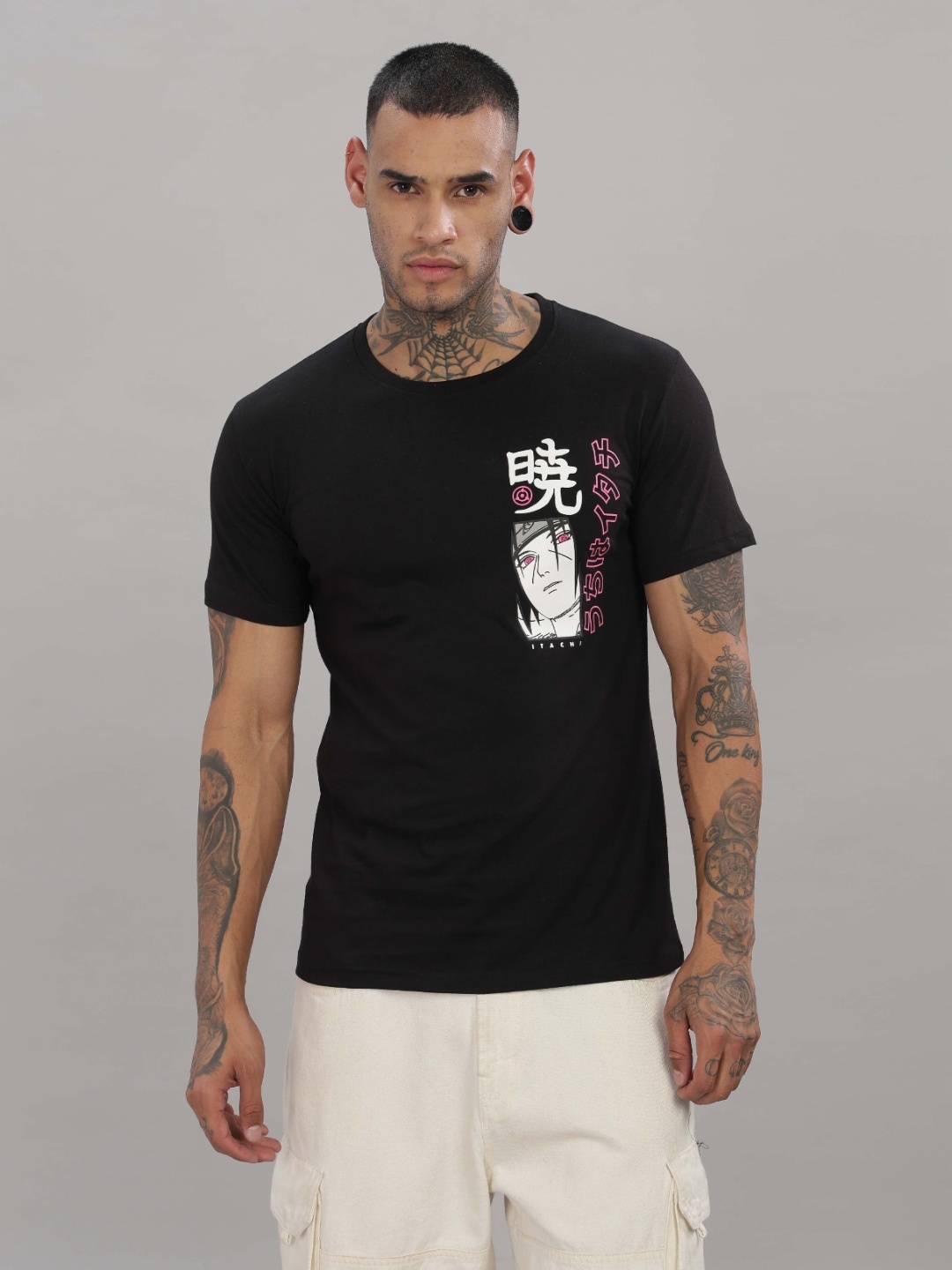 

TOMHIDDLE Anime Printed Round Neck Cotton Naruto T-shirt, Black