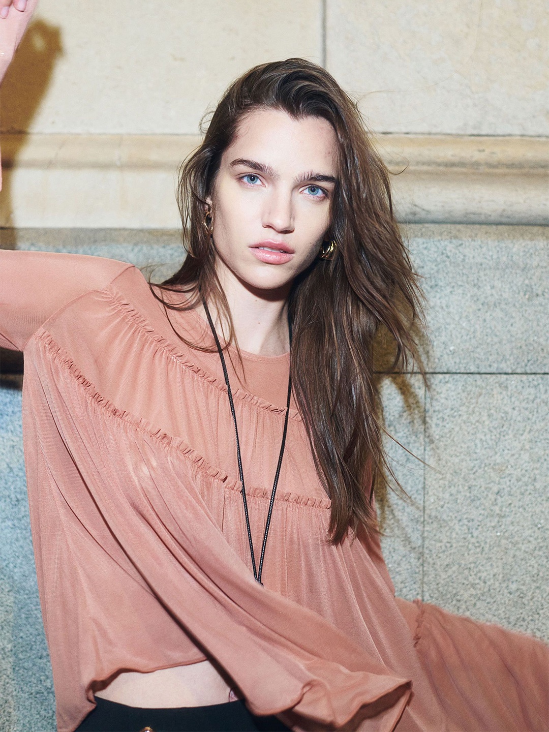 

H&M Women Layered Mesh Top, Orange