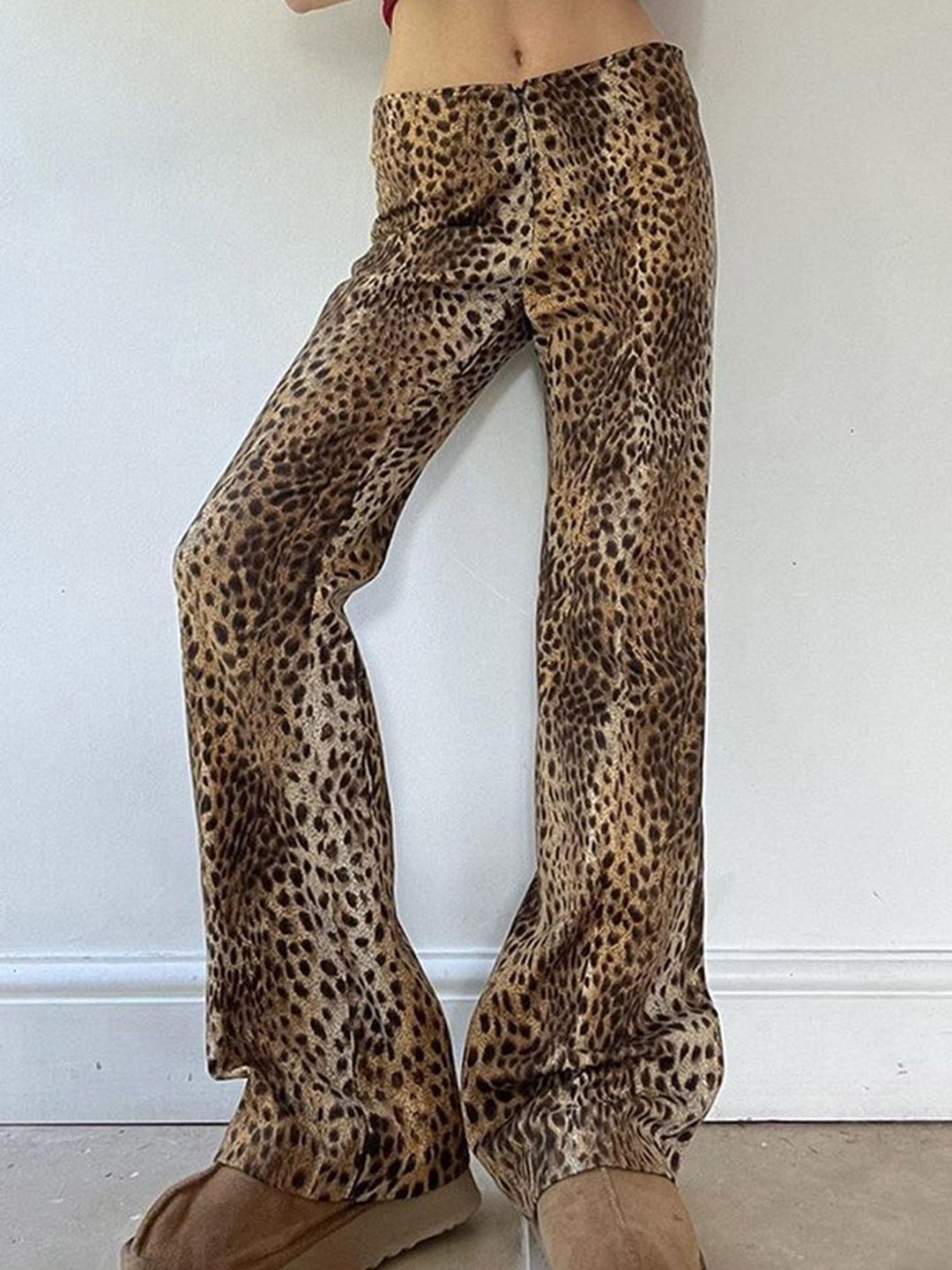 

LULU & SKY Women Animal Printed Straight Fit Bootcut Trousers, Brown