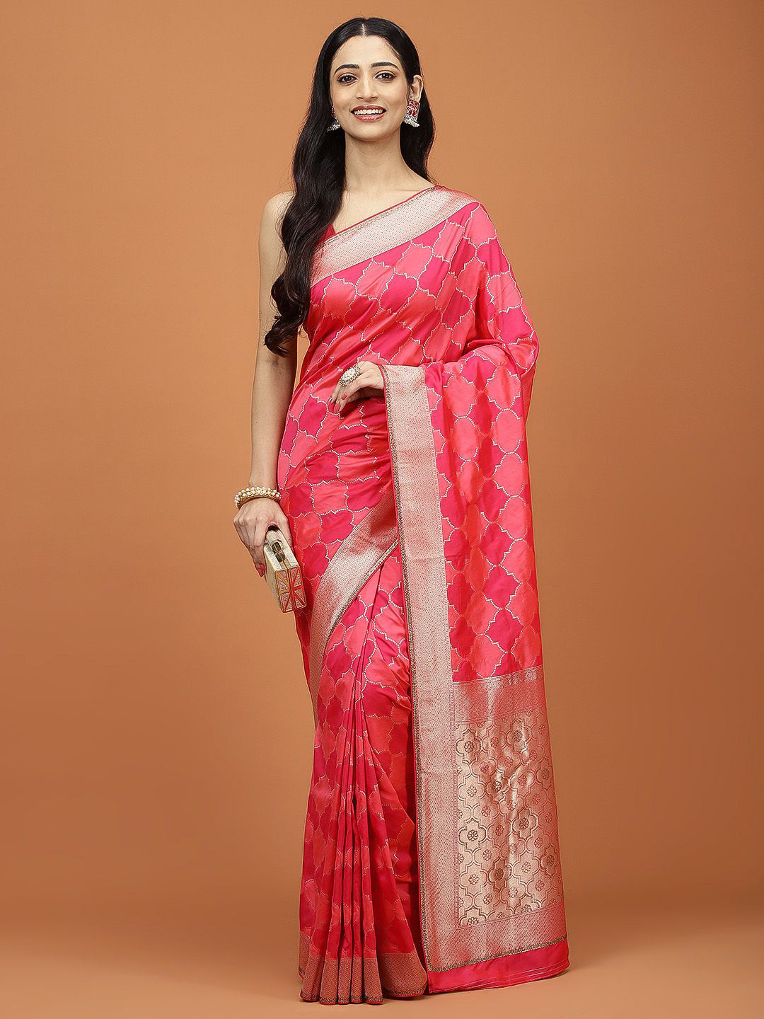

Meena Bazaar Woven Design Zari Banarasi Saree, Pink