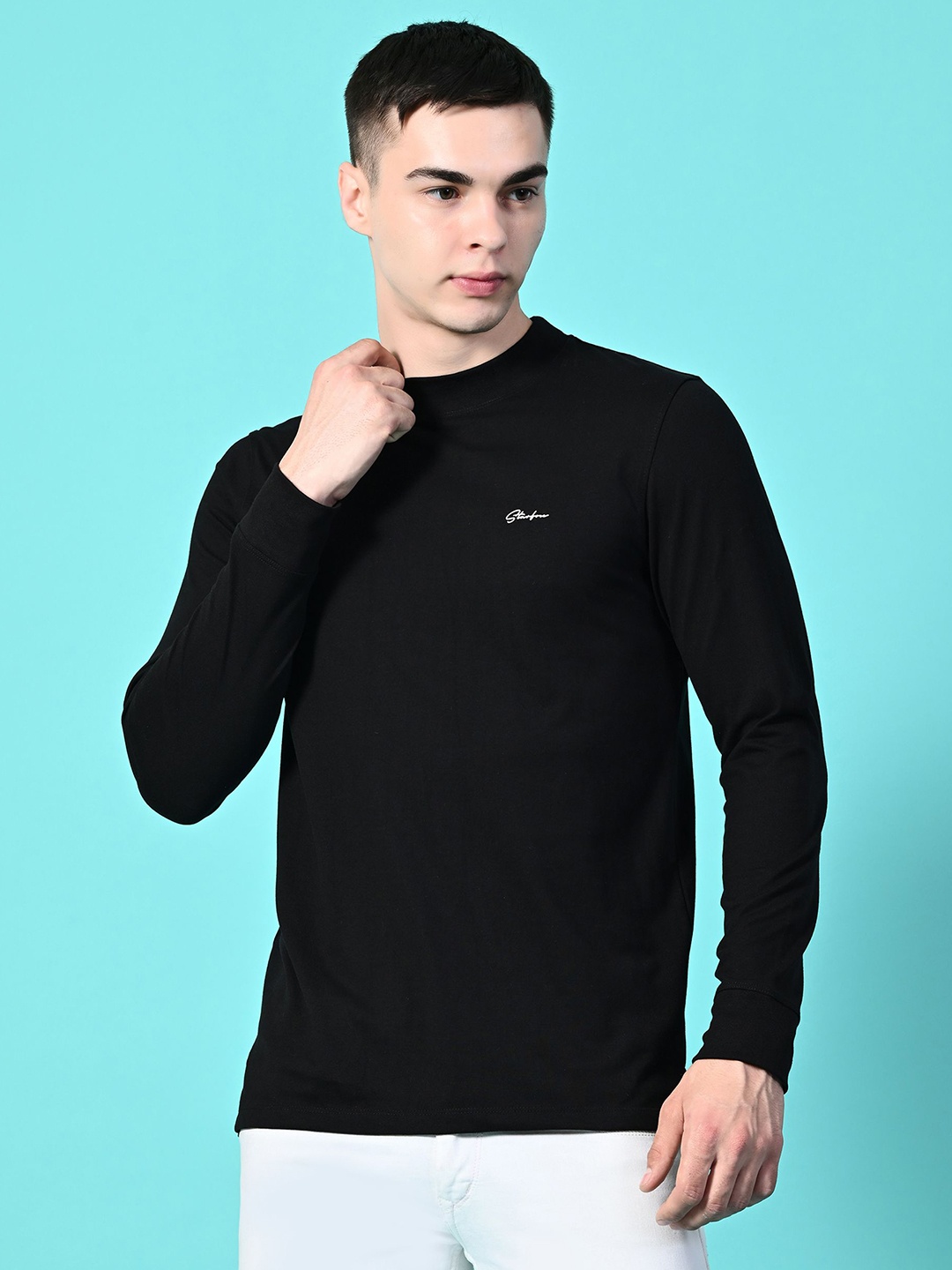 

STARFOX Men Typography Printed Round Neck Pure Cotton Slim Fit T-shirt, Black