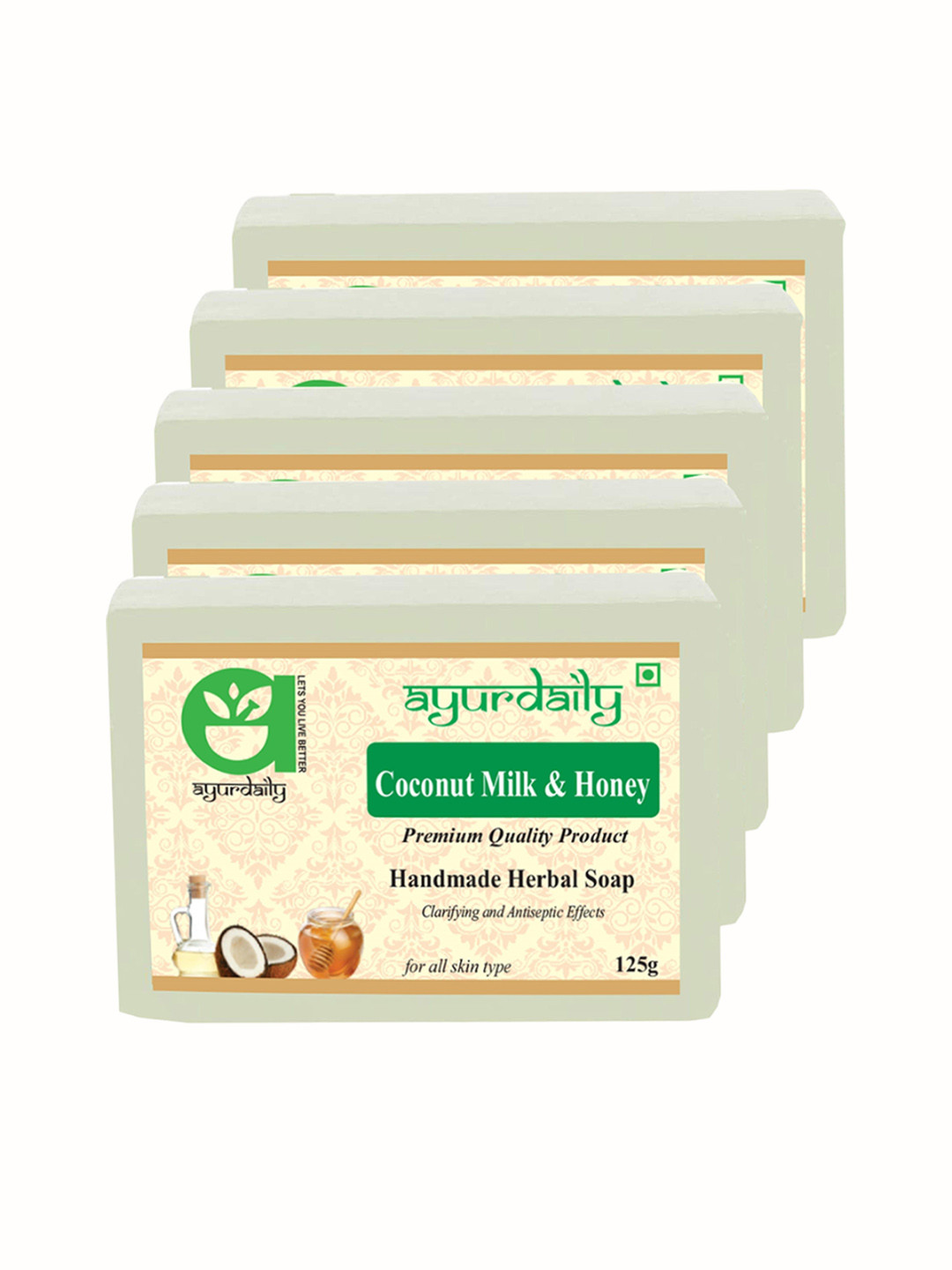 

Ayurdaily Set Of 5 Coconut Milk & Honey Soap For Deep Deep Cleansing - 125 g Each, Multi