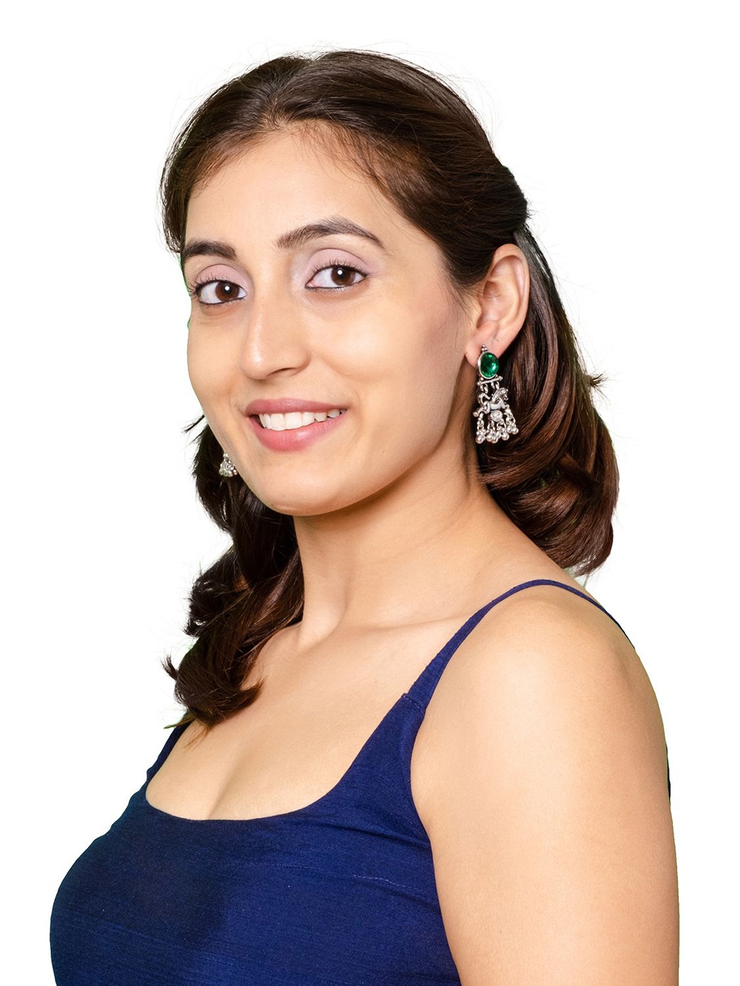 

Shining Jewel - By Shivansh Silver-Plated Contemporary CZ, Crystal, Ruby & Pearl Drop Earrings
