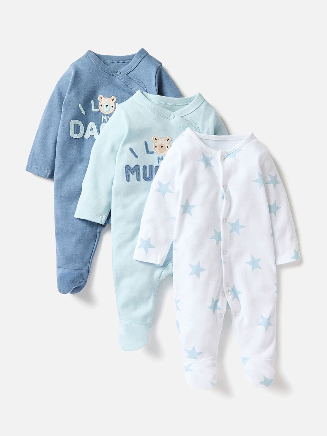 

Juniors by Babyshop Boys Cotton Pack of 3 Printed Sleepsuit, White
