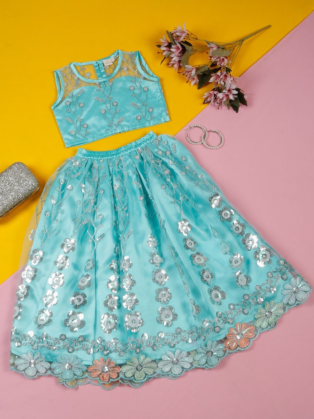 

SAKA DESIGNS Girls Embroidered Sequinned Ready to Wear Lehenga & Choli, Blue