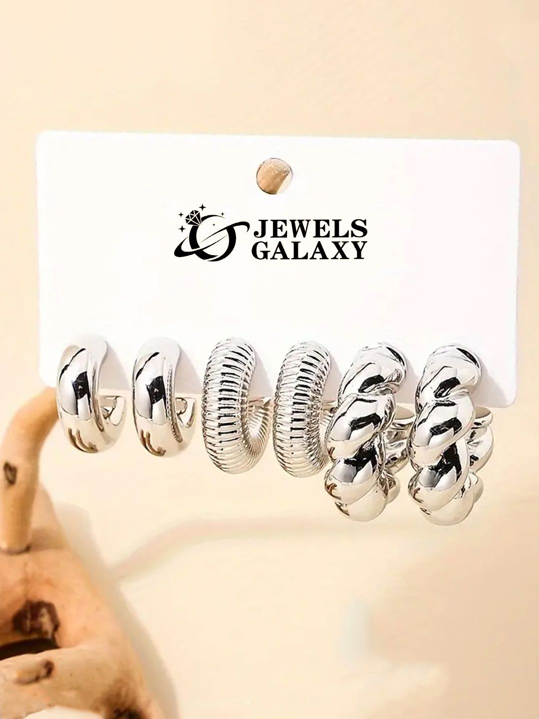 

Jewels Galaxy Set Of 3 Silver-Plated Contemporary Half Hoop Earrings