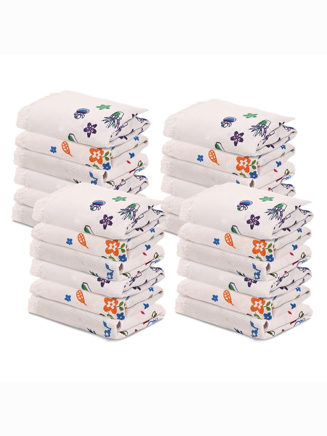 

Kuber Industries White & Purple 24 Pieces Floral Printed Cotton 210 GSM Face Towels