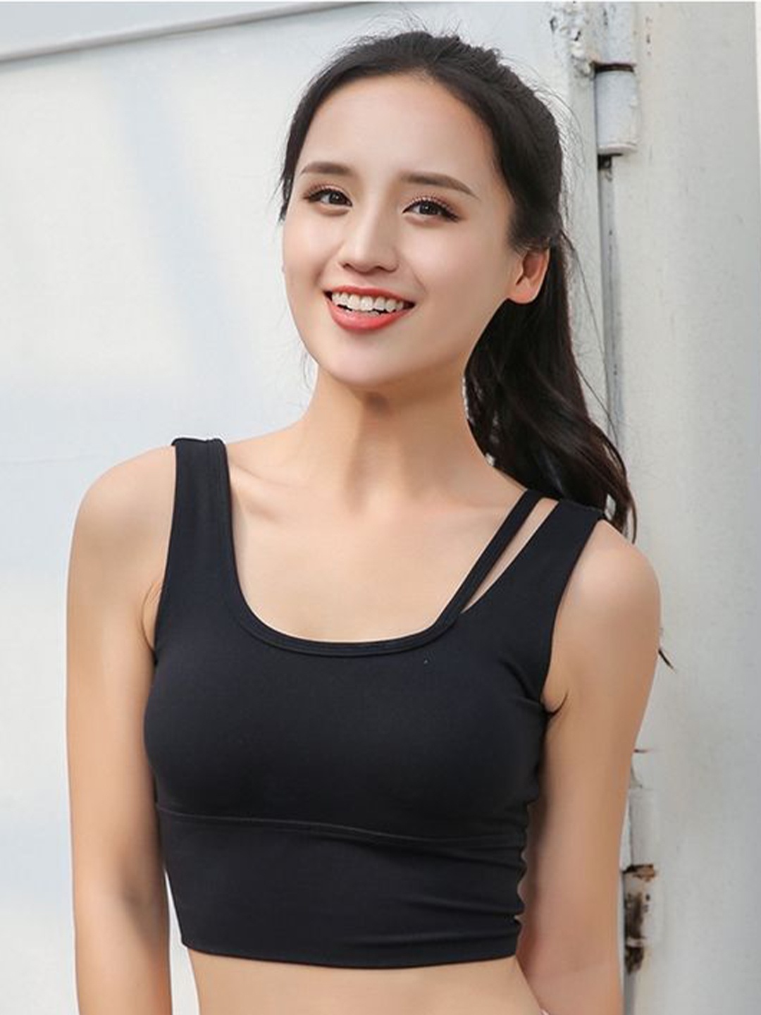 

LULU & SKY Women Crop Tank Sports Top, Black