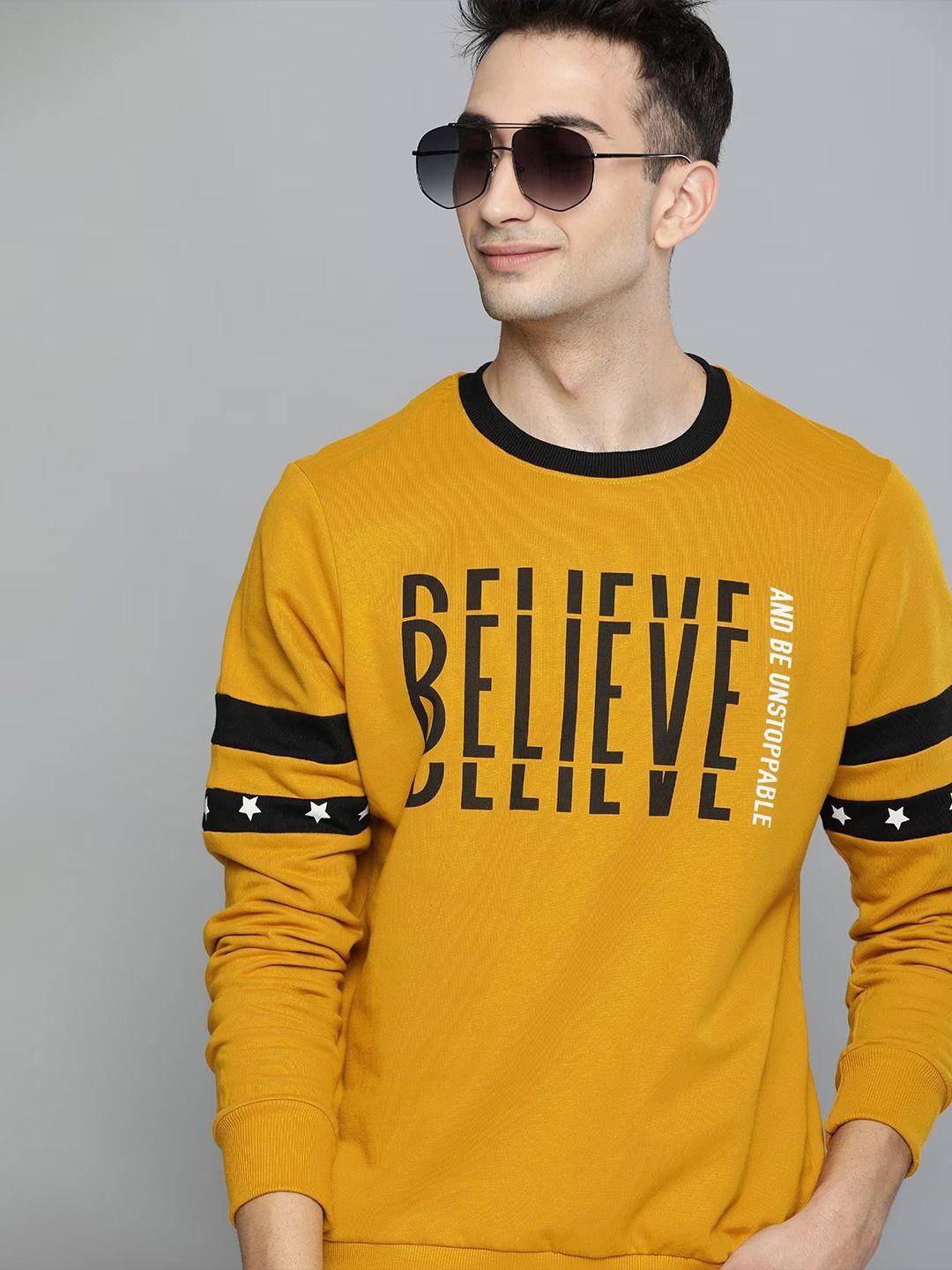 

GET GOLF Men Printed Round Neck Long Sleeves Sweatshirt, Mustard