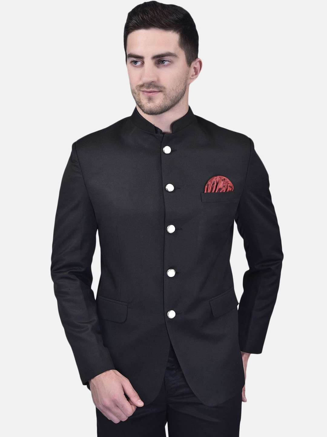 

PRINTINDIA Mandarin Collar Bandhgala Party Blazer, Black