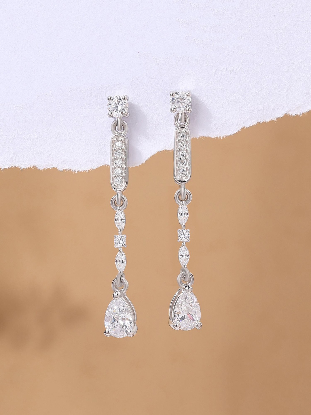 

Ornate Jewels 925 Sterling Silver Rhodium Plated American Diamond Classic Drop Earrings