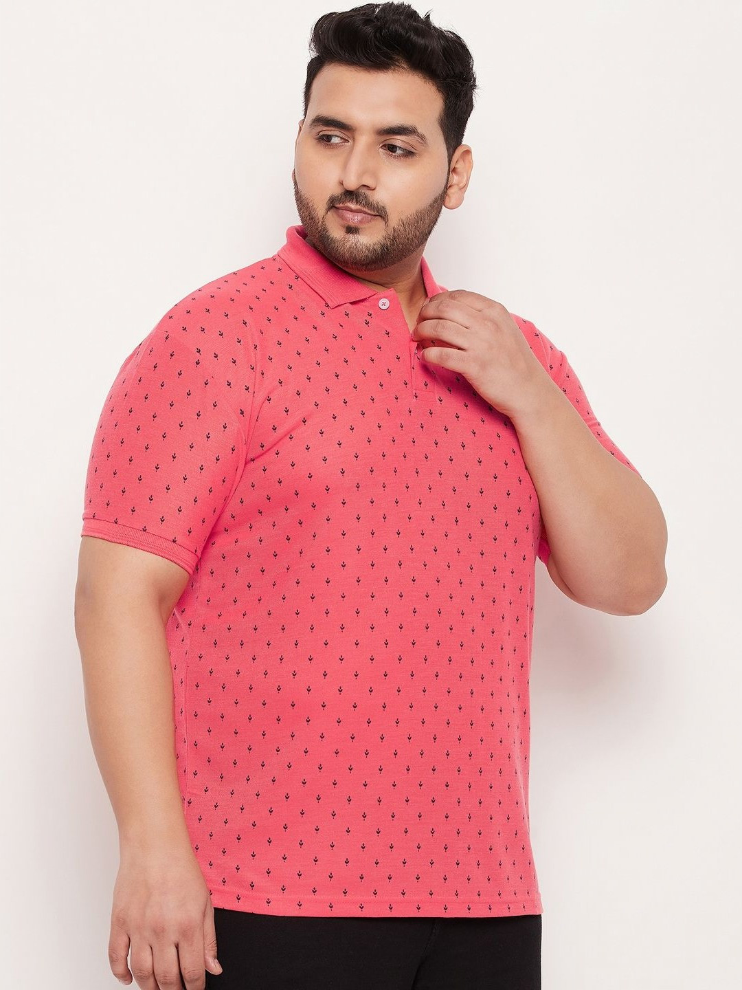 

GET GOLF Men Plus Size Graphic Printed Polo Collar Cotton T-shirt, Coral