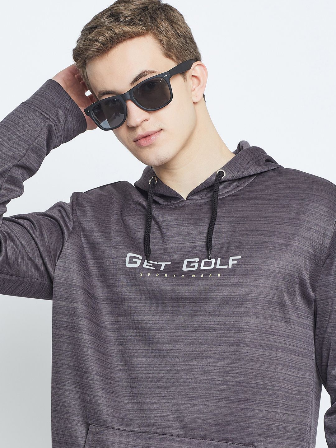 

GET GOLF Men Typography Printed Long Sleeves Hooded Sweatshirt, Grey