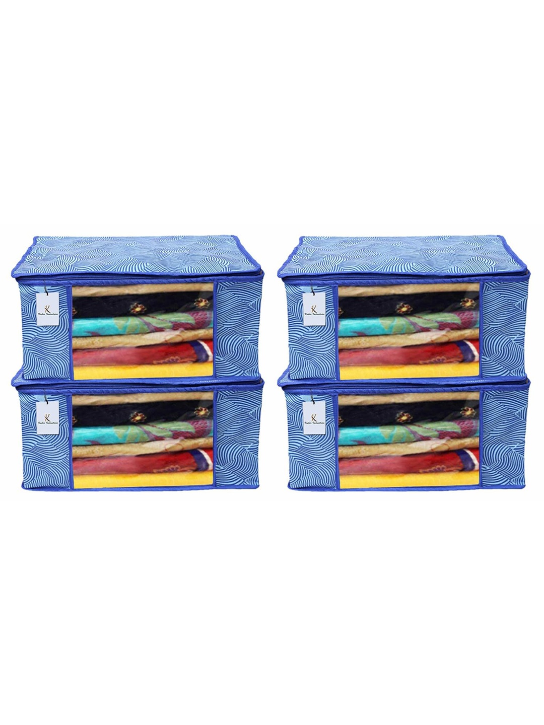 

Kuber Industries Blue & White 4 Pieces Leheriya Printed Saree Cover Organisers