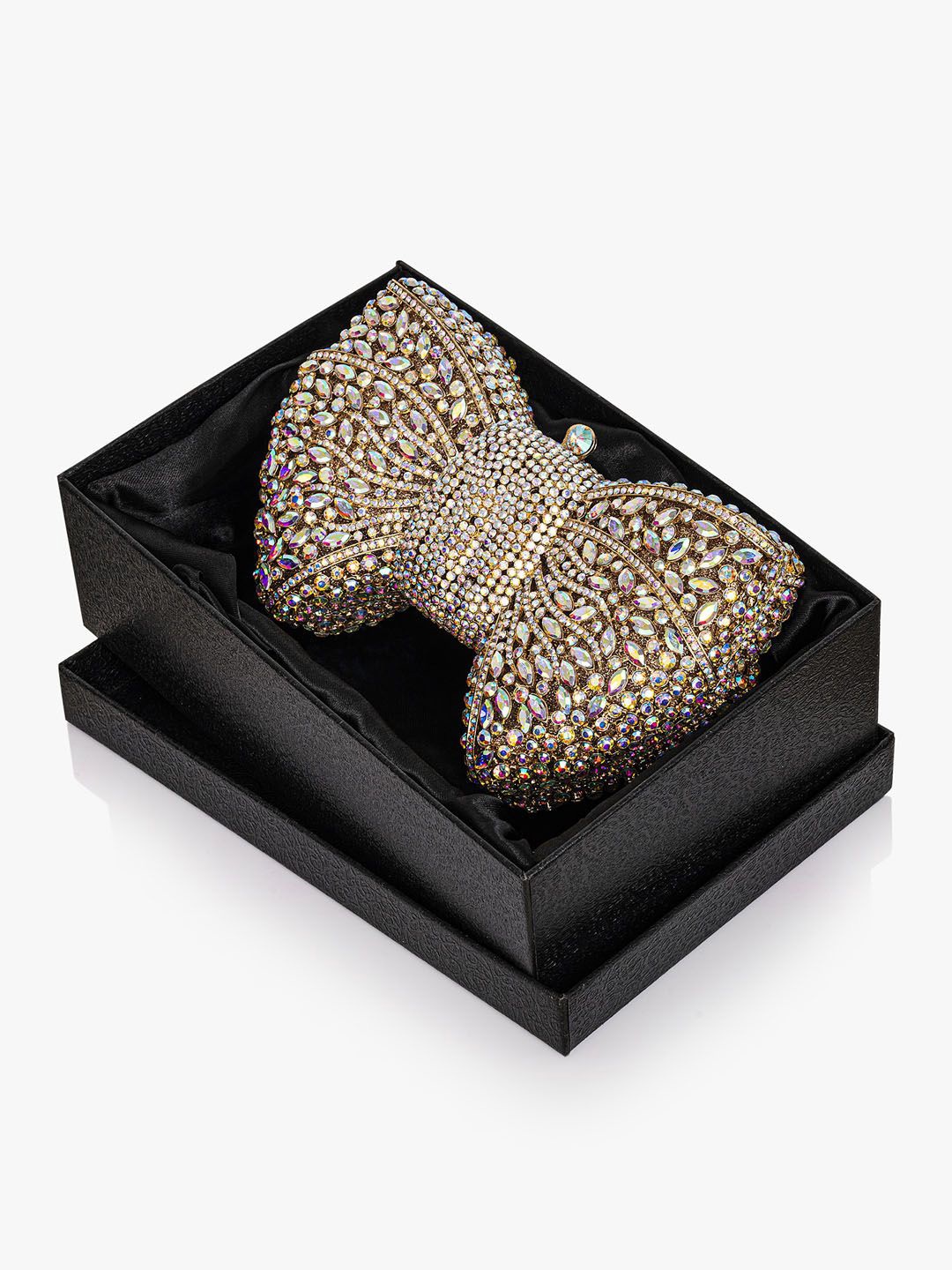 

Kazo Embellished Crystal Studded Diana Bow Box Clutch, Gold