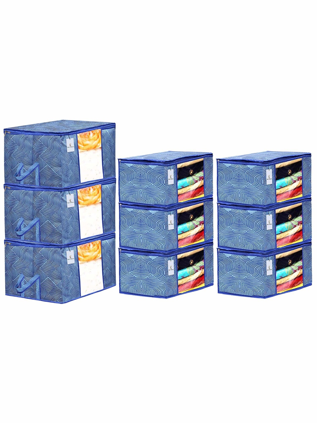 

Kuber Industries Blue & White 9 Pieces Laheriya Printed Saree Cover Organisers