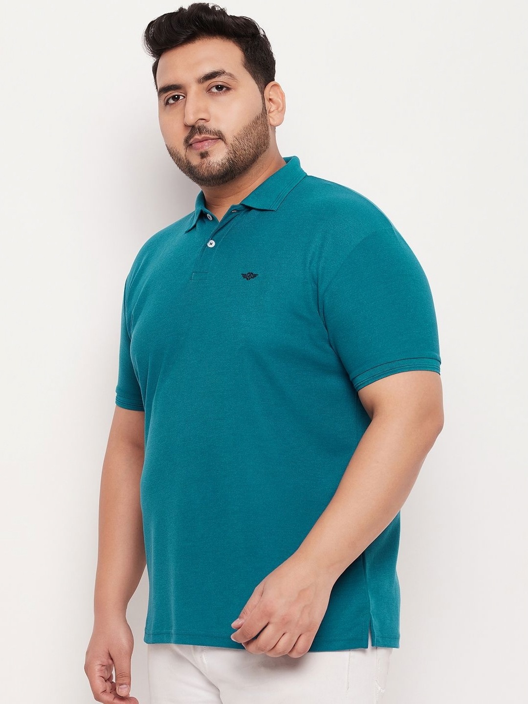 

GET GOLF Men Plus Size Solid Polo Collar Cotton T-shirt, Teal