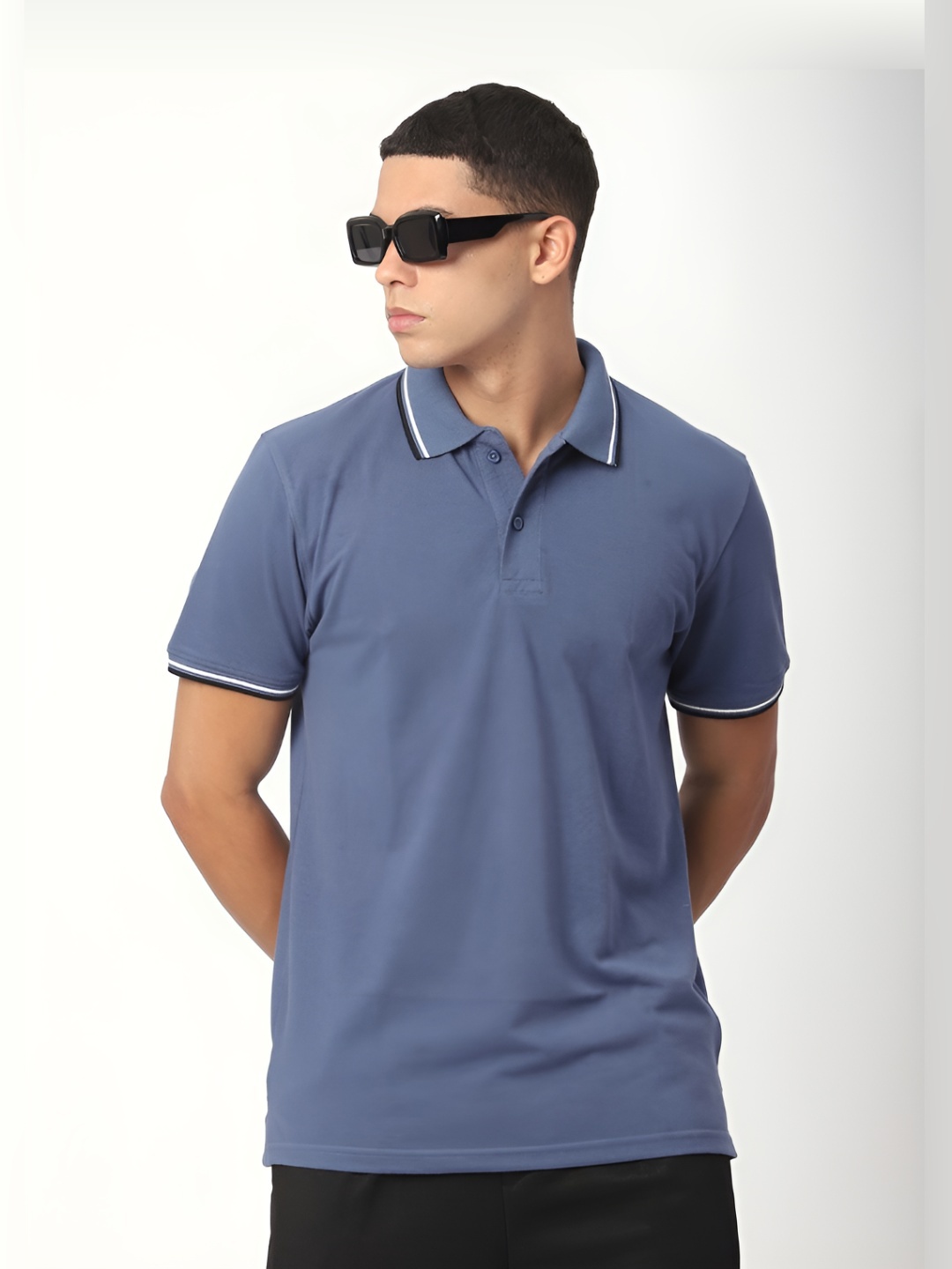 

R&B Men Polo Collar Pockets T-shirt, Blue