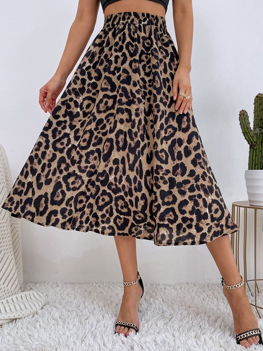 

LULU & SKY Women Animal Printed A-Line Midi Skirts, Beige